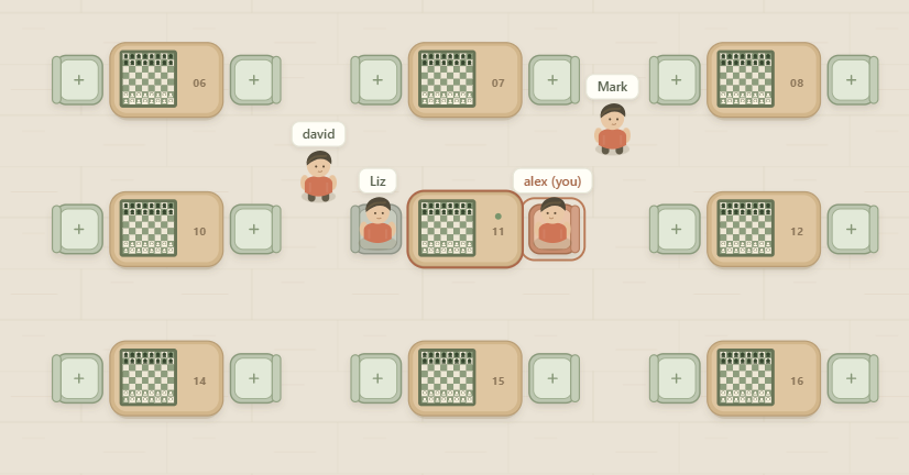 Interactive chess room with chess tables and avatars